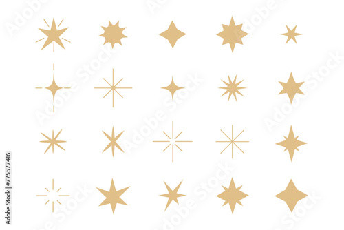 Star blink doodle gold sparkle, set sparkle fireworks, holiday party explosion isolated on white background. Golden magic celestial starburst