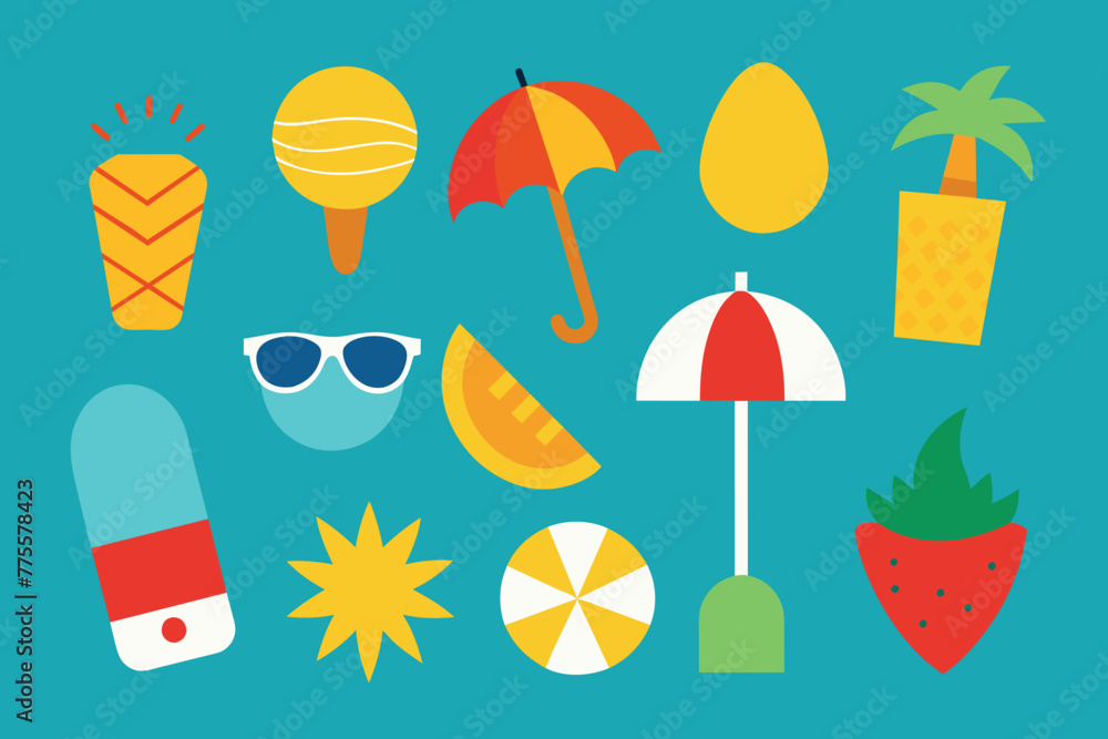 Summer Element vector Collection, Summer vector icons set for sticker