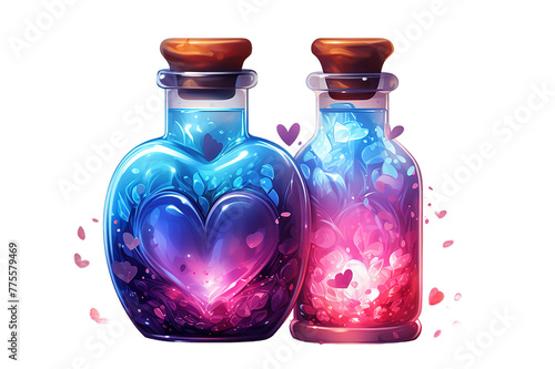 glass jar with magic shining heart and butterflies flying around isolated on a Transparent background. Generative AI