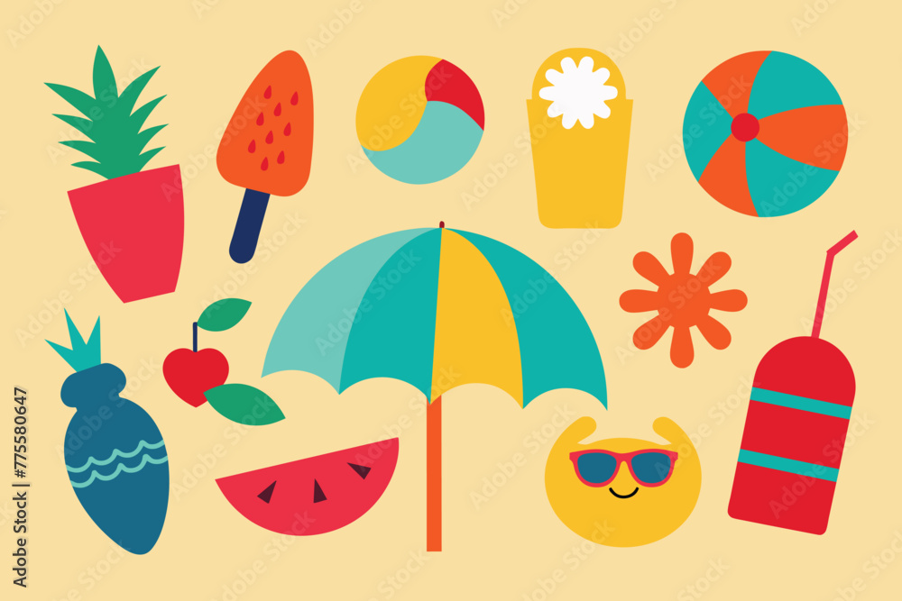Summer Element vector Collection, Summer vector icons set for sticker