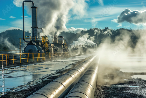 Harnessing of geothermal energy for power generation  featuring geothermal plants and the technology involved.