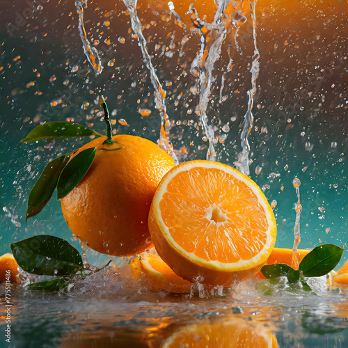 advertisement photography splash rain on an Oranges, bright colors studio lighting on digital art concept. © Watercolor_Concept