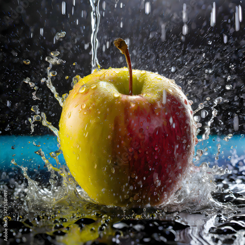 advertisement photography splash rain on an Apple , bright colors studio lighting on digital art concept. © Watercolor_Concept