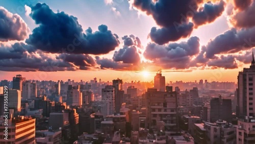 video tall buildings with sunset in the background photo