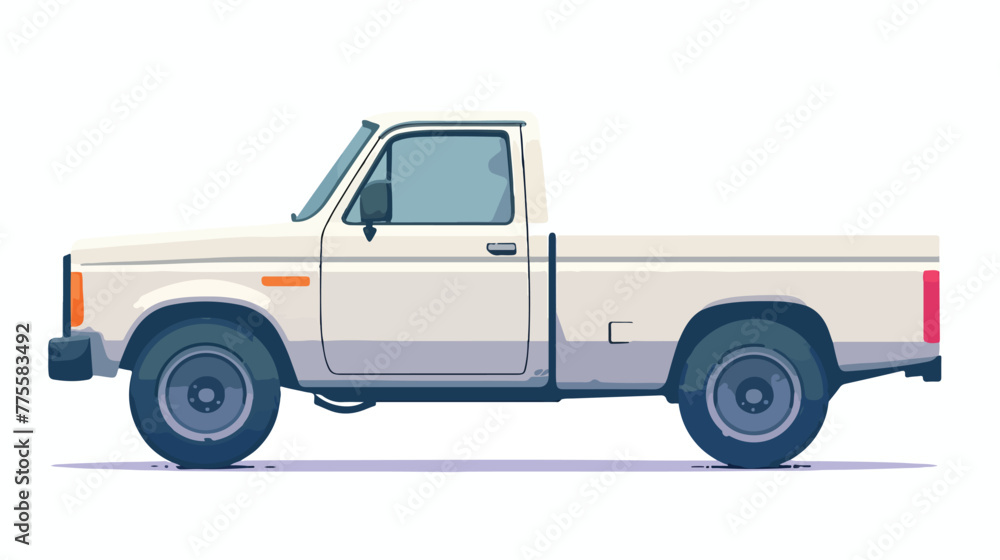 One white pick up truck on white background illustr