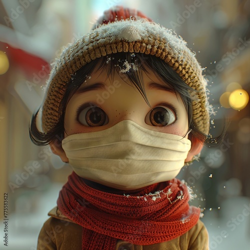 A babya  s masked smile, a beacon of hope for a cleaner future, captured in unique 3D animation ,illustrator photo