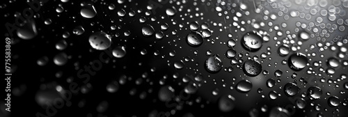 Water drops on black background, Water drops on a black leather surface. Close up water drops on black background. Abstract black wet texture with bubbles on black background 
