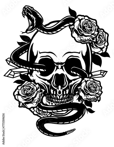 Floral Skull Snake Illustration, Floral Snake Vector, Snake Skull, Floral Skull, Skull Snake Clipart, Skull Snake Cut file, Halloween photo