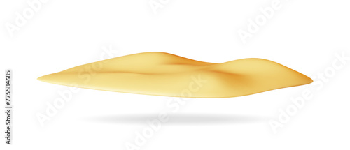 3D Beach Sand Icon Isolated on White. Render Islet of Sand Symbol. Part of Dune or Desert. Concept of Summer Vacation or Holiday, Time to Travel. Beach Relaxation. Realistic Vector Illustration