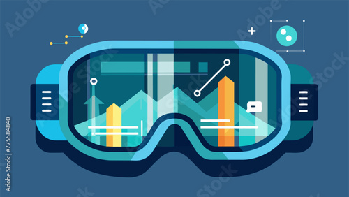 A closeup of a pair of AR goggles with various data points and graphs visible on the lens showing how the technology provides realtime