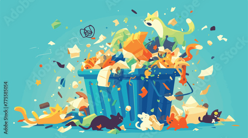 Overflowing trash can. Vector unsorted pile of garb photo