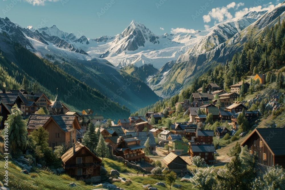 Village in the Mountains Painting