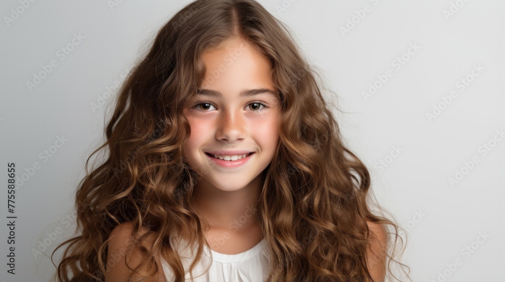 Portrait of a smiling young girl with long brown hair Portrait of a smiling young girl with long brown hair