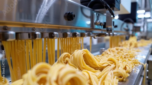 Pasta factory. Mass automated conveyor pasta production