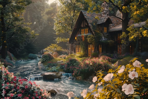 House in the Woods With Stream