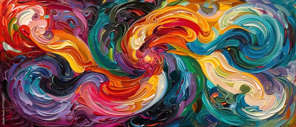 A colorful painting of a spiral with a yellow center