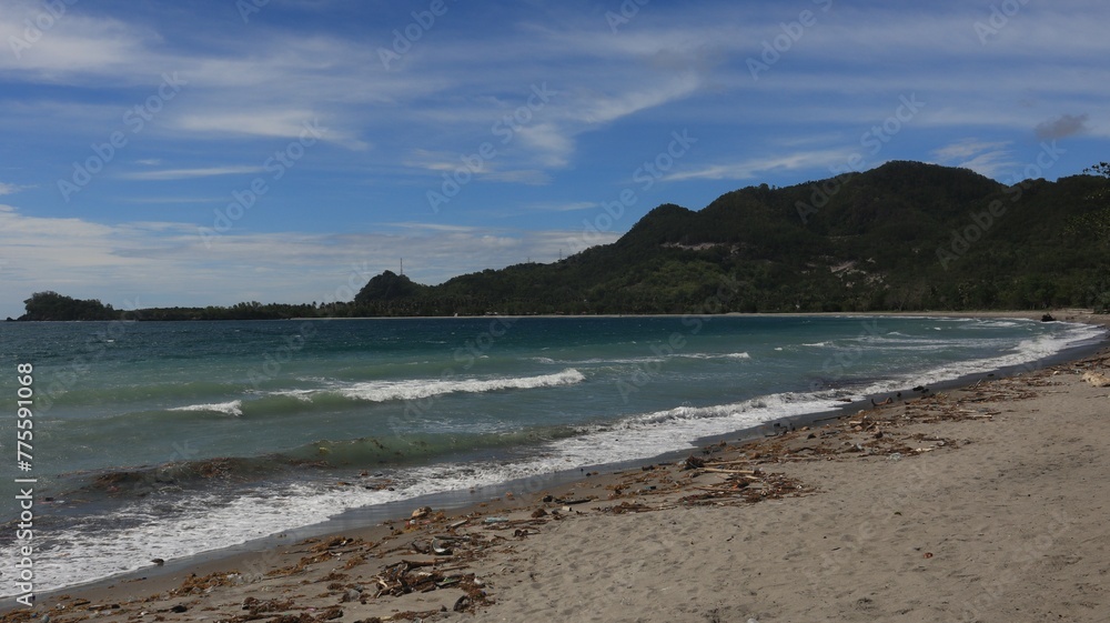 View of the waves on the beach in Majene Indonesia