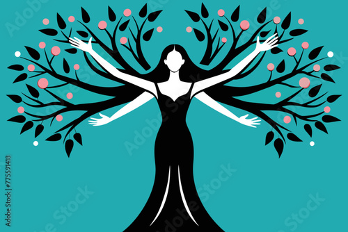 mbark on a journey of whimsy and wonder with this enchanting illustration of a Woman Tree, gracefully extending her branches like hands reaching out to embrace the world