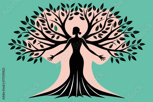 mbark on a journey of whimsy and wonder with this enchanting illustration of a Woman Tree, gracefully extending her branches like hands reaching out to embrace the world