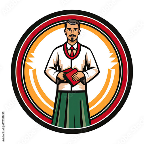 A logo of a male teacher wearing traditional Portuguese attire photo