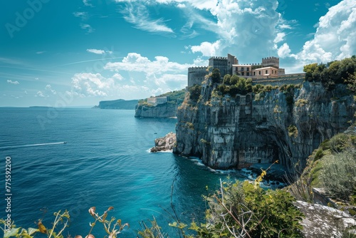 Castle Perched on Cliff Overlooking Ocean