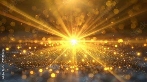Golden particles background with glowing light rays © Adobe Contributor