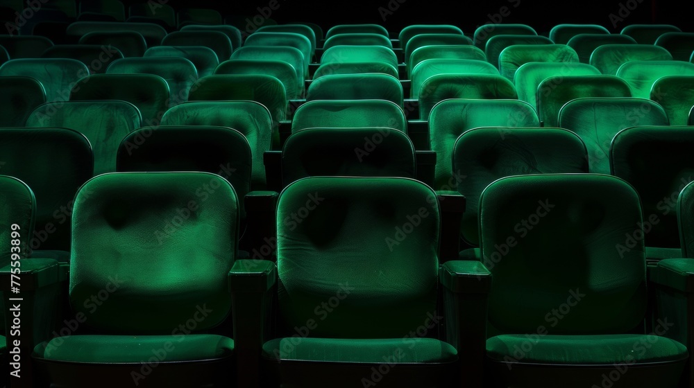 Obraz premium Green soft chairs in the stands of an empty cinema