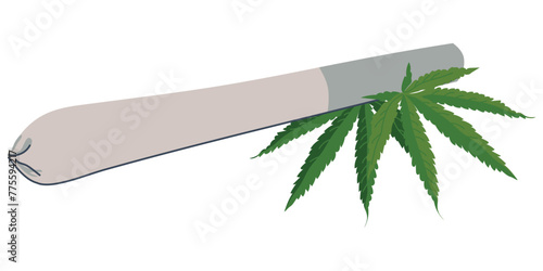 Marijuana joints, joint, drug cigarette illustration. Medical cannabis for relaxation. Doping vector illustration on white background. Green hashish leaves and cigarette in flat style.