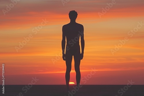 silhouette of a person standing alone on a beach during sunset