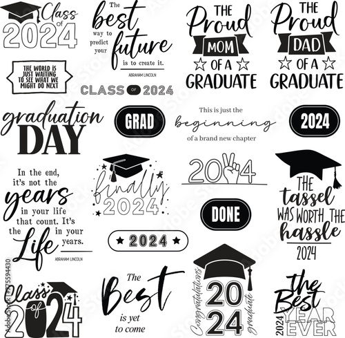 Graduation 2024 Vector Word Art and Quotes Set