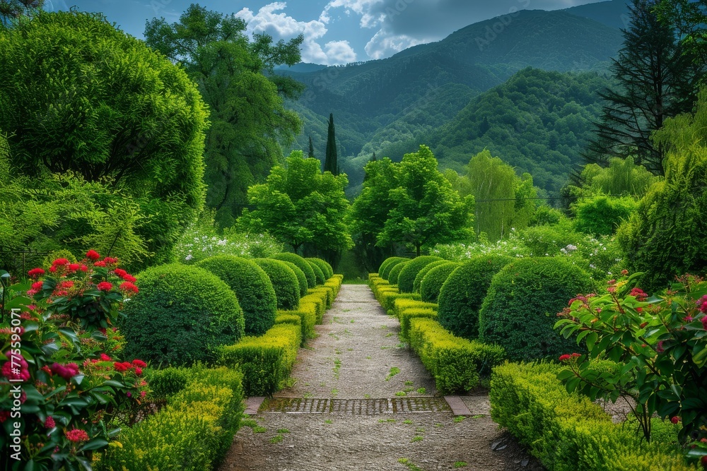 Path Through Lush Green Forest With Flowers