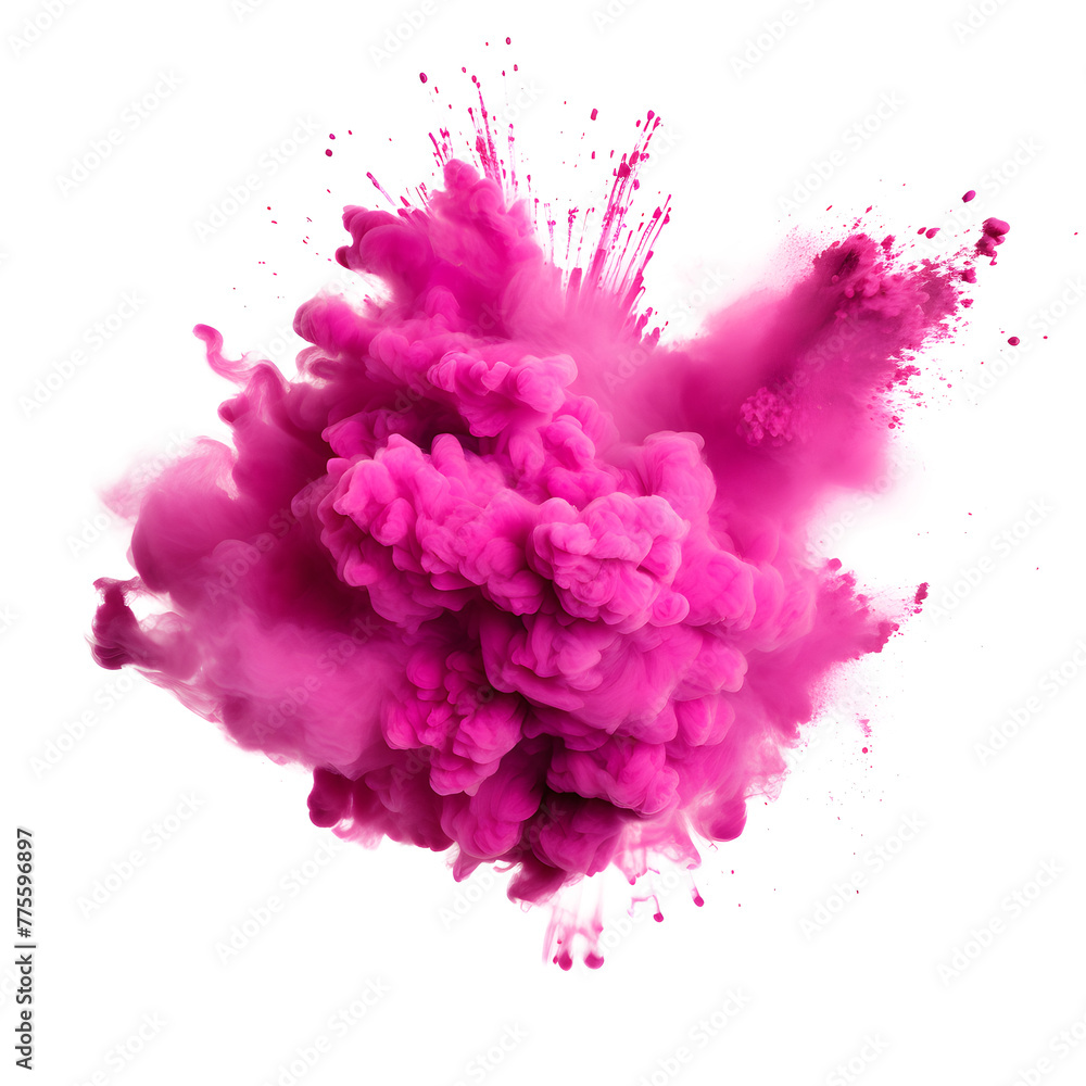 Fototapeta premium Bright pink magenta paint color powder for festivities, on white and transparent background