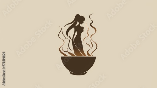 Artistic Logo Featuring a Steaming Bowl Morphing into a Woman Silhouette Generative AI