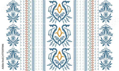 Hand draw Ikat floral paisley embroidery.geometric ethnic oriental pattern traditional.Aztec style abstract vector illustration.great for textiles, banners, wallpapers, wrapping vector.