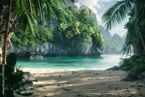Tropical Beach With Palm Trees Painting