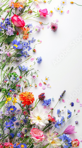 Happy Mother's Day - flowers on whire background. vertical banner. For greeting card, instastory or tiktok background © Bogna