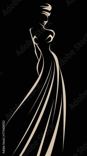 Monochrome Fashion Logo: Elegant Lady in Black Dress Generative AI photo