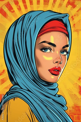 Vibrant Pop Art Muslim Girl Party Invitation Generative AI