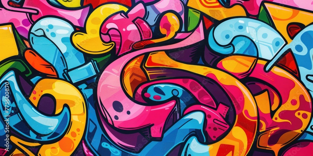Abstract vibrant graffiti art with colorful swirls and patterns.