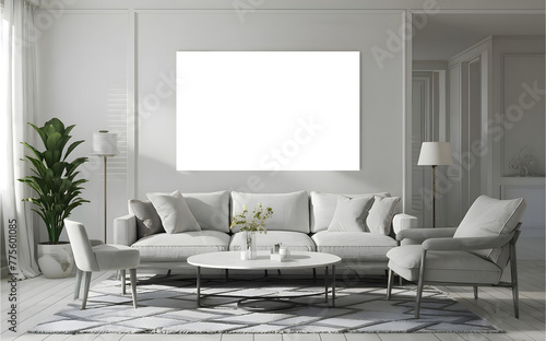 Modern living room frame mockup with elegant design and sofa  4K 3D rendered