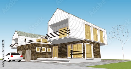 house residential architecture 3d illustration 