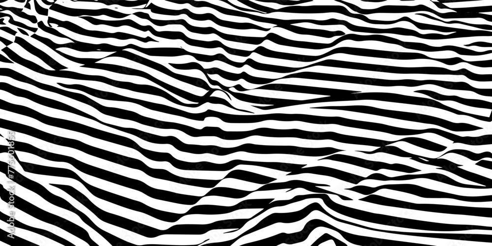 Abstract background parallel black lines on noise surface in perspective. Vector illustration. Illusion lines concept on white.
