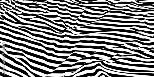 Abstract background parallel black lines on noise surface in perspective. Vector illustration. Illusion lines concept on white.
