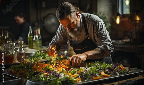 Man Preparing Salad in Kitchen
