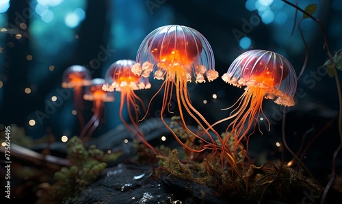 Group of Jellyfish Floating in Water © uhdenis