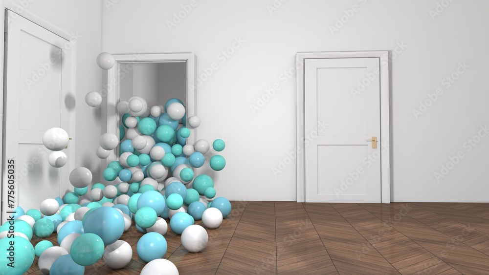 Colorful balloons flying in the room. 3D illustration, 3D rendering	
