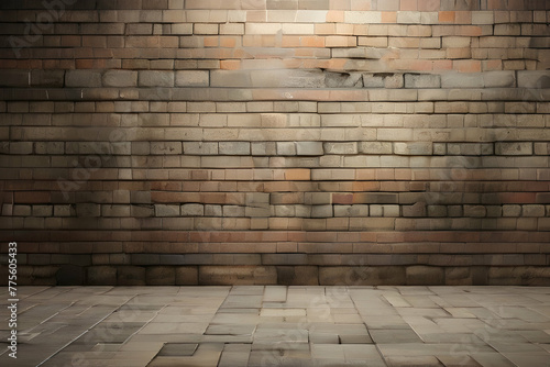 old brick wall and floor. room, interior, wood, texture, grunge,Ai generated 