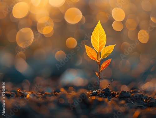 A Sapling s Ascent Emerging Foliage Amid Soft Bokeh Backdrop Symbolizing Growth and Success