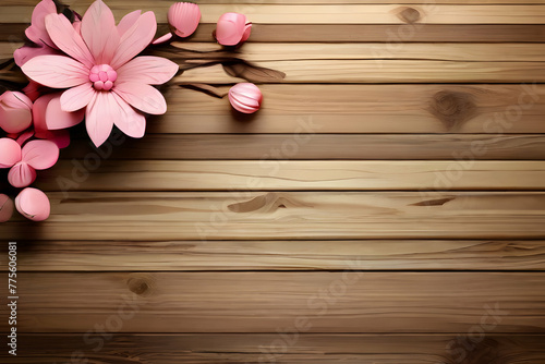 pink tulips on wooden background. flower, wood, spring, wooden, pink, texture, nature ,Ai generated 