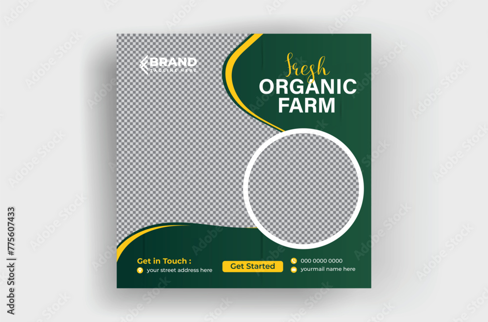 Organic food and agriculture services for social media post design templates or web banners, and Farming Services for social media post